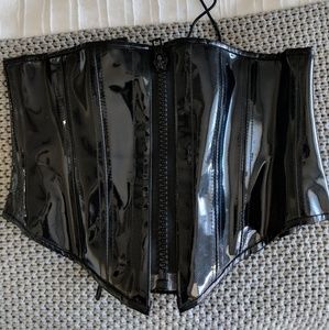 Patent Leather Lace Up Zip Waist Cincher Corset